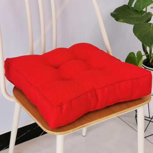 Sitzkissen Stuhlkissen 50x50x9cm für Indoor und Outdoor aus Baumwolle Dicke Polsterung Steppkissen/Bodenkissen, Stuhl Sitzpolster Passt für Haus, Garten, Büro und Autositze,Rot