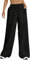 Nuofengkudu Sommer Weite Hose Damen Sommerhose Leichte Taschen Kordelzug Gummizug Lockere Elegant Lang Yogahose High Waist Freizeithose Bequeme Luftig Bootcut Schlupfhose Palazzo Relaxhose Schwarz 2XL