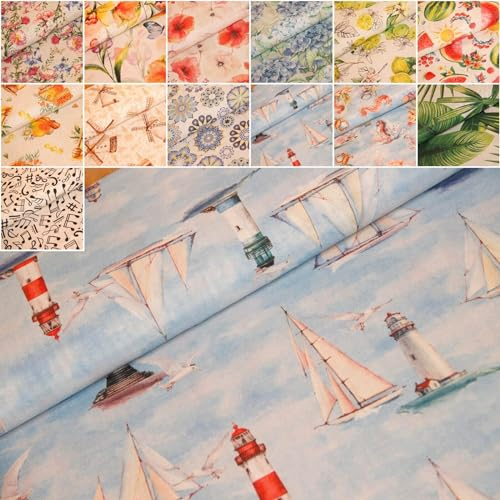 Dekostoffe Bedruckt Meterware - maritimer Stoff, Heimtextilien Blumen, Baumwoll Mischgewebe - Ottomanestoff - Frühlingstoffe *Ab 50cm, Farbe: 031 Leuchtturm