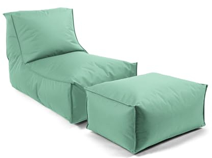 mokebo® Sitzsack mit Hocker für Kinder & Erwachsene 'Der Sundowner', Bean Bag mit Füllung oder Bodenkissen für Indoor & Outdoor, auch als Liegekissen, Relaxliege oder Liege in Eukalyptus Grün