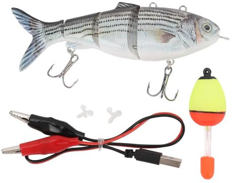 Angelköder, per USB Wiederaufladbar, Elektrischer Angelköder, Automatisch Schwimmend, Lebensechter Bassköder, LED-Licht-Wobbler, Mehrgelenkige Swimbaits, Süßwasserköder (BL-620)
