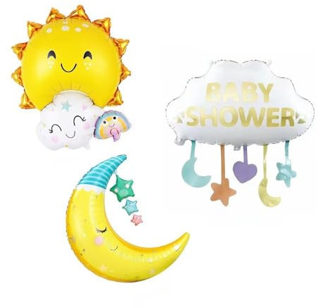 Vthoviwa 3pcs 70cm Kinderballons, dekoriert mit Sun Moon Cloud Ballons für Party. Geburtstagsdekoration Luftballon. Begrüßen Sie das Neugeborene, machen Sie Fotos mit Ballons. Material: Aluminiumfolie