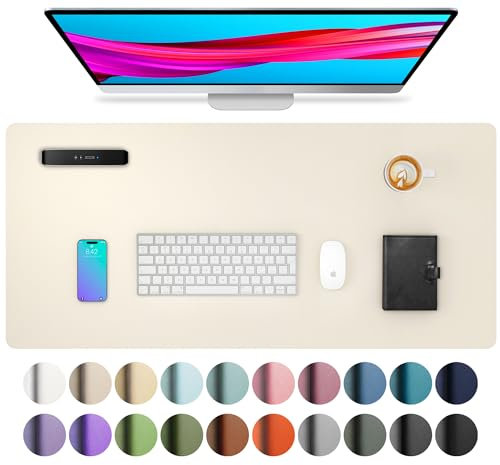 Leather Desk Pad Protector,Mouse Pad,Office Desk Mat,Non-Slip PU Leather Desk Blotter,Laptop Desk Pad,Waterproof Desk Writing Pad for Office and Home (80cmx40cm,Beige)
