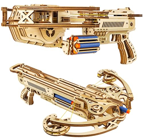 Wood Trick Bullet Boltcaster Armbrust 3D Holzpuzzles für Erwachsene und Kinder zum Bauen – Schießt bis zu 9,8 m – Holzmodelle Engineering DIY Projekt Mechanische 3D-Puzzles Modellbausätze für