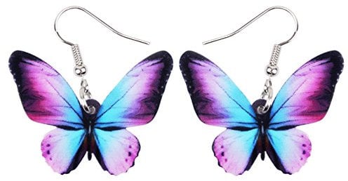 OUSIO Acrylic Colorful Butterfly Earrings Nature Insect Animals Dangle Jewellry For Women Spring Summer Trendy Outfits Accessories Gifts (Purple)