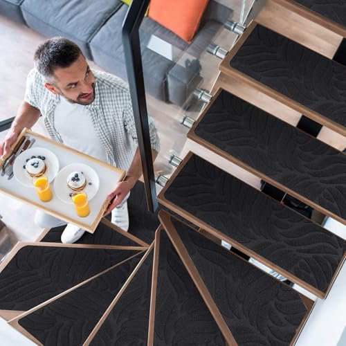 YISUN 15 PCS Stair Carpet, Non-Slip Carpet Stair Treads, Carpet Treads for Stairs Non Skid Rubber Backing Removable Washable Step Runners Perfect for Kids Elders and Pets