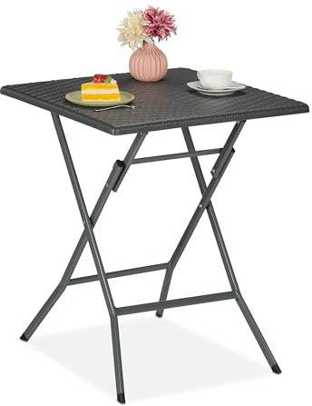 Relaxdays Gartentisch, klappbar, HxBxT: 73 x 62 x 62 cm, Rattanoptik, Kunststoff, Stahl, wetterfester Balkontisch, grau