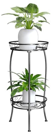 MissYolo Pflanzenständer für drinnen und draußen, 2 Etagen, 68,6 cm hoch, Metall, robustes Blumentopfregal für Ecke, Terrasse, Garten, Büro, Wohnzimmer