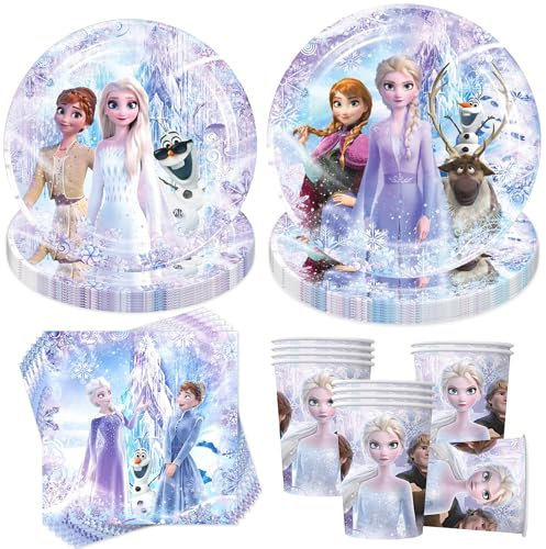 50 Stück Frozen Deko Geburtstag,Partygeschirr Frozen,Frozen Geburtstagsdeko,Frozen Partygeschirr Set,Frozen Partygeschirr Geburtstag,Kindergeburtstag Party Tableware Supplies mit Servietten