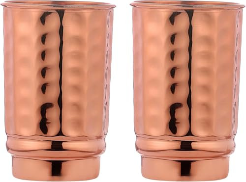 Royal Kurta Juego de 2 vasos de cobre puro martillado, para beneficios para la salud ayurveda, sin revestimiento, sin revestimiento y sin laca, capacidad de 350 ml
