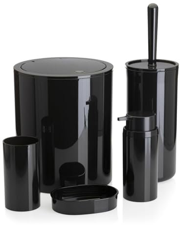 HowHomely Set Klobürste Badezimmer Mülleimer Seifenspender Seifenschale schwarz | Badmülleimer und Toilet Brush und Zahnputzbecher Seifenablage schwarz