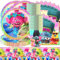 61Stk Troll Elf Partygeschirr, Kindergeburtstag Party Dekorationen, Jungen Mädchen Party Supplies, Troll Elf Geschirr umfasst Papier Teller Papier Servietten Papier Tassen Tischdecken für 20 Personen