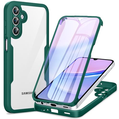 Phoona Cover per Samsung Galaxy A15 4G/5G con Pellicola Protettiva Trasparente, Antiurto Silicone TPU Custodia 360 Gradi Full Body Protezione, AntiGraffio Robusta Cover per Samsung A15 5G, Verde