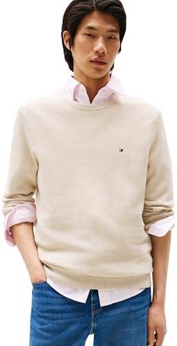Tommy Hilfiger Herren Pullover Essential Structure Crew Neck Regular Fit, Beige (Heathered Oatmilk), XL