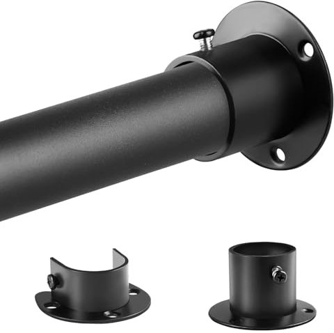 VIOREMOS Black Extendable Wardrobe Rail, Heavy Duty Clothes Rail with End Sockets, 74-162cm, Stainless Steel, Glossy Black Powder Coated