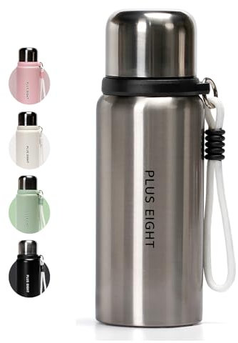 pluseight Edelstahl Trinkflasche, 600 ml Auslaufsichere Edelstahl Flasche mit Strohalm und Deckel Für Schule, Kinder, Frauen, Männer | Auslaufsicher & Schweißfest mit Anti-Staub Deckel ﻿ (Silbrig)