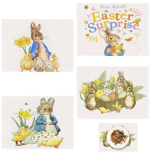 Ostern Platzsets 4er Set - Einzigartige Deko für Ihr Zuhause mit Kaninchen, Eiern, Küken und Blüten,Hase Blumen Frühling Platzsets Set 4 Stück, Tischset Ostern, Platzsets Saisonaler Frühling Sommer