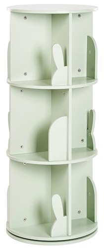 Drehbares 3-Ebenen-Bücherregal MDF Kinderzimmer Hasenmotiv Hellgrün Caney