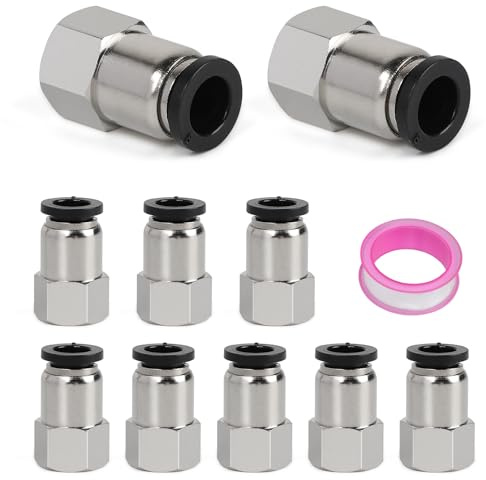 EFUTURETIME 10 x Conectores Neumáticos 8 mm Rosca Hembra G1/4 BSP | PCF8-02, Adaptador de Manguera Neumática con Cinta de Teflón