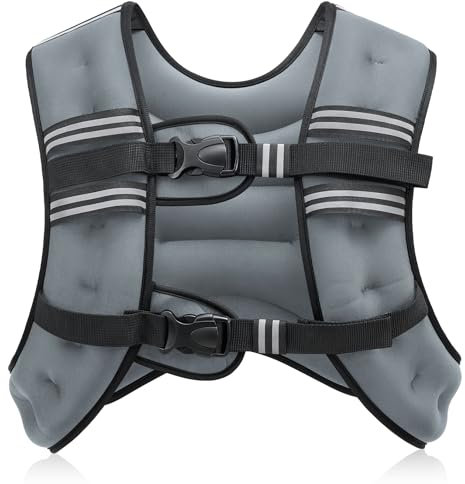 ZELUS Weighted Vest, 7.3kg Weight Vest for Men and Women, Body Weight Vest with Reflective Stripe & Armband Pouch for Home Gym Strength Training Weight Loss Workout, Grey