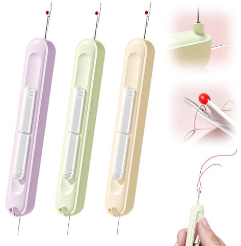 Topbashgo Nadeleinfädler, 2025 New 2 in 1 Seam Ripper Needle Threader, Einfädelhilfe für Nähnadeln, Stickwerkstichwerkzeug und Auto -Nadel -Threader -Werkzeug, Nähräume (Weiß+Grün+lila)