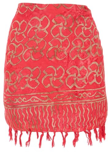 Kurzer Wickelrock mit Fransen, Strandrock, Viskose, Mini, Damen, rot