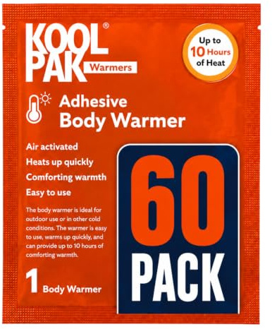 Koolpak 60 x Adhesive Body Warmer Heat Patches - Up to 10 Hours Warmth | Air Activated - Back Shoulder & Neck - Disposable - 9.5 x 13cm - Cold Weather & Home Relaxation