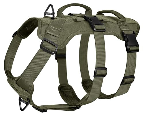 OneTigris Hundegeschirr, T-Bone Taktisches Geschirr mit 2 Griff Ausbruchsicher Einstellbar Brustgeschirr für Hunde Jagd Wandern Trainierung Spaziergang Outdoor-Aktivitäten (Grün, M)