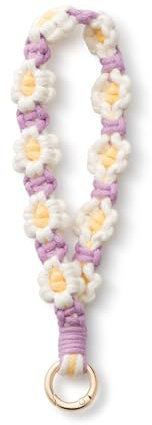 AOKSUNOVA Makramee Schlüsselanhänger Frauen Kurz Schlüsselband Geflochten Blume Boho Mädchen Lila Weiß