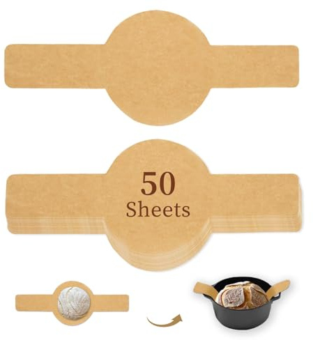 Parchment Bread Sling for Dutch Oven, BlissBoard Disposable Bread Baking Mat with Long Handles, 50 Pcs Unbleached Parchment Paper for Air Fryer, Sourdough Transfer