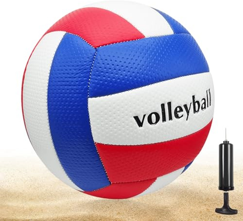 Volleyboll officiell storlek 5 för utomhuslekar, PVC mjuk strandvolleyboll med pump, nybörjarträning volleyboll för inomhus utomhus strandsport gåva, strandboll med mjuk touch, blå vit röd
