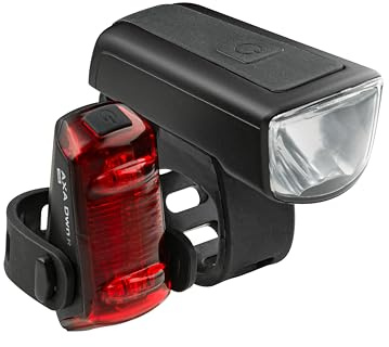AXA Fahrradlicht Set Dwn 30 Lux – USB Aufladbar – 11 Stunden Leuchtdauer – Batterieanzeige – StVZO Zugelassen