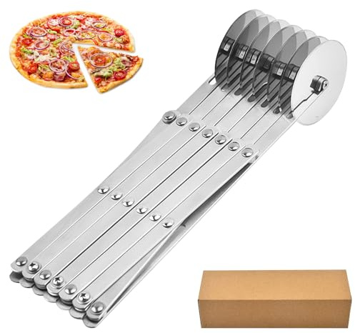 7 Räder Edelstahl Teigschneider, Pizzaschneider Verstellbarer Mehrrund Teigteiler Backschneider-Rolle Radteiler für Pizza, Kuchen, Pancake, Waffeln, Teigkekse