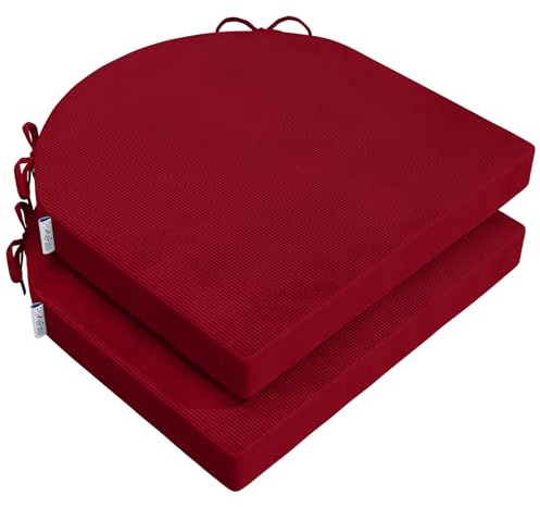 PRIMEPATIO Sitzkissen für Esszimmerstuhl, 2er-Set, Terrassensitzkissen mit Bändern für Gartenküche, U-Form, Schaumstoff, bequemes Stuhlkissen für drinnen und draußen, 40 x 40 cm, Rot