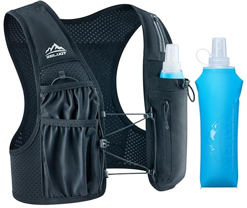 Zelvot Running Vest for Women Men, USA Original Patent, Adjustable Chest Straps Running Hydration Vest with 500ml Soft Flask, Lightweight Reflective Hydration Backpack for Marathon (Black, L/XL)