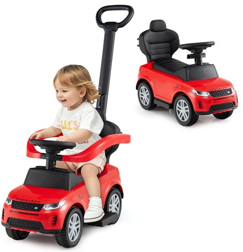 GOPLUS Rutschauto mit Schiebestange, Rutschfahrzeug mit Lenkrad, Sound, Stauraum, Spielzeugauto mit Sicherheitsbügel & Griff, Kinderauto für Kinder von 18 bis 36 Monaten (Rot)