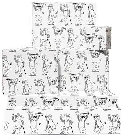 Opa Geschenkpapier - 6 Blätter Tanzen Papa Old Männer schwarz And weiß für Freunde & Familie Uncle Husband Großvater Weihnachten, Halloween, RetireMännert Parties By Central 23