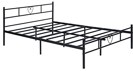Double Bed Doppelbett Metallbett Bettrahmen Bettgestell für 140x190CM Matratze, Metall Bodenbett Schlafzimmer Bett mit Kopfteil Geeignet für Gästebett Jugendbett Seniorenbetten/Schwarz/Stil B