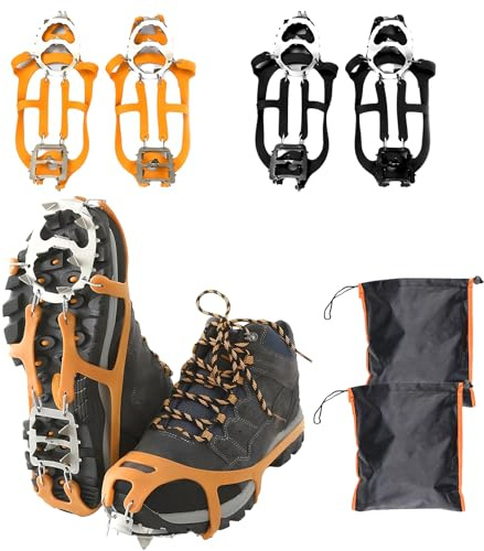 2Paar in Größe L Grödel für Wanderschuhe,Schneegriff und Anti-Rutsch Steigeisen,18 Zähne Edelstahl Steigeisen für Wanderschuhe,geeignet zum Gehen,Joggen, Angeln,Wandern und anderen Outdoor-Aktivitäten