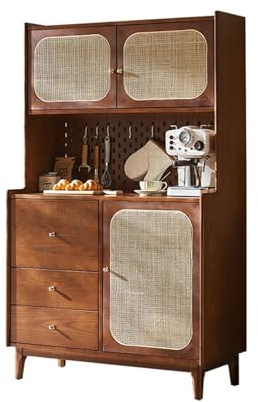 ZKALQECNF Organisieren Sideboard aus massivem Rattan, kleines Esszimmer, große Kapazität, doppellagig, mit Schubladen, Vintage-Aufbewahrungsschrank Zugriff