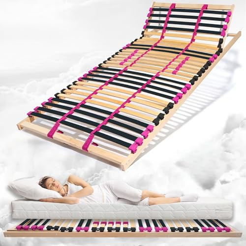 Coemo 7-Zonen Lattenrost PINK Dream, 80x200 cm, Kopfteilverstellung | Individuelle Härteregulierung, Rahmen aus Buche, 28 Federleisten, Bettrahmen für Kinderbett Ehebett 160x200cm