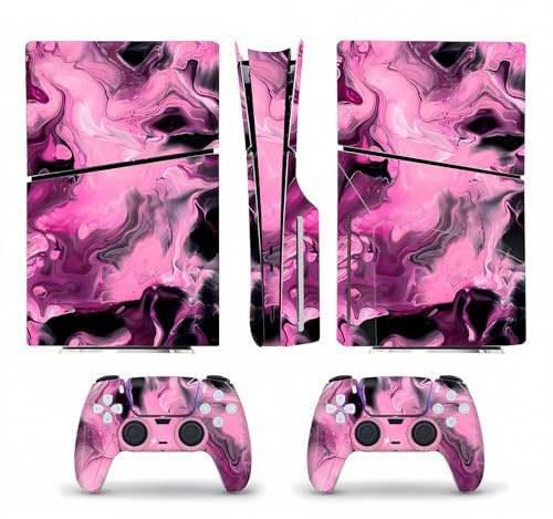 PS-5 Skin Disc Edition für Konsole & Controller, Pink & Rosa Nebel-Design – Perfekt für PS5-Slim mit Laufwerk, 6-in-1 PS5-Zubehör Set, Vinylfolie Blasenfrei & Rückstandslos