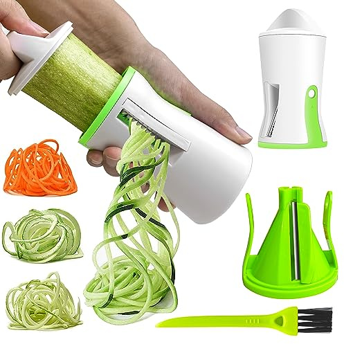 3 in 1 Spiralschneider | Spiralschneider für Gemüse | Spiralschneider mit Reinigungsbürste | Veggie Spiralizer für Zucchini Spaghetti | Spiralschneider BPA-frei & Edelstahlklingen