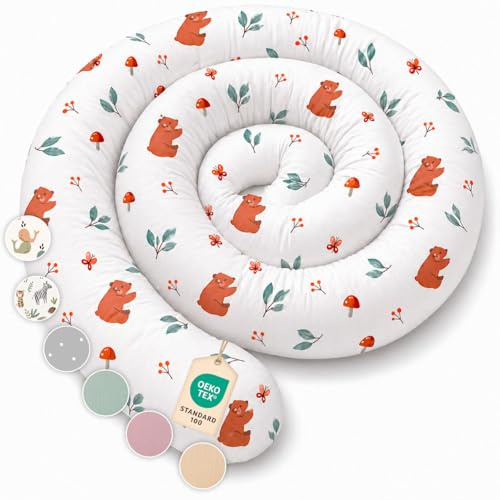 Lovely Hippo Seitenschläferkissen aus 100% Baumwolle – Bettschlange Body Pillow, Lange Kopfkissen Bettrolle, Nackenrolle Kissen (Bär, 300 cm)
