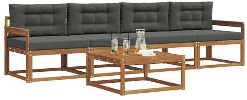 vidaXL Outdoor-Sofagarnitur mit Kissen 5 pcs Natur und Anthrazit, Stylische Gartenmöbel, modernes Sofa-Set, langlebige Möbel für Poolbereich, Bequeme Sitzgelegenheiten für die Terrasse