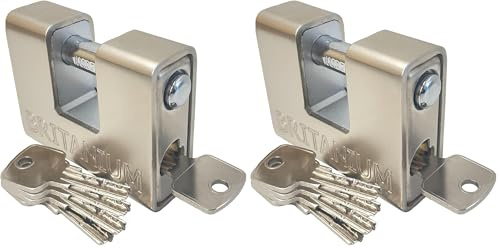 Britanium® BRP74 [Armoured] High Security Container Padlock - [Heavy Duty] - [Anti Drill Cylinder] - Also Ideal Motorbike, Shed & Garage Lock (5 Keys) Silver (Pack of 2)