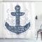 ABAKUHAUS Anker Duschvorhang, Doodle Marine-Motiv, Stoffliches Gewebe Badezimmerdekorationsset mit Haken, 175 x 240 cm, Blau und weiß