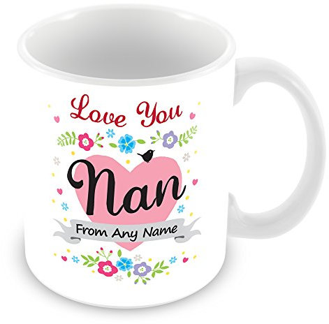MUGGZ Personalised Mug with Name Nan - Love Heart & Flowers Design Cup
