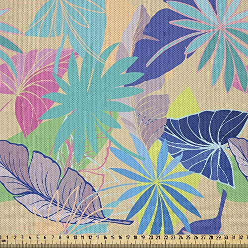 ABAKUHAUS Tropisch Stoff als Meterware, Exotische Hawaii Sommer Flora, Seidiger Satin Stoff für Polster Heimtextilien, 1M (148x100cm), Aqua Violett