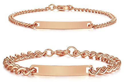 VNOX Personnalisé Gravure Couple Bracelets Soeur Famille Cadeau De La Saint Valentin (7mm & 4mm-2pcs-or Rose)